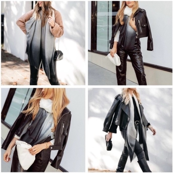 Cushnie Oversized Carley Long Scarf Wrap Black Gray Cream Ombré NEW - Picture 1 of 9
